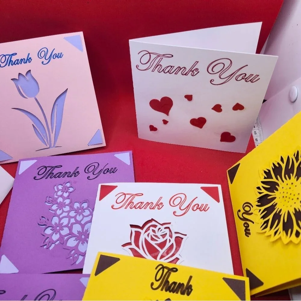 Hand Crafted Colorful Floral Thank You Cards Set of 12
